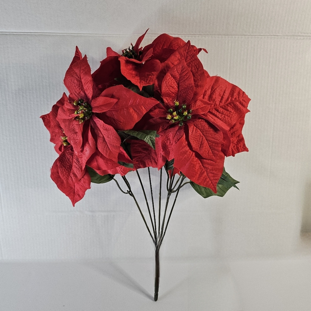 Ashland Red Poinsettia Deluxe Bush Christmas Decoration Long Stem Home Decor